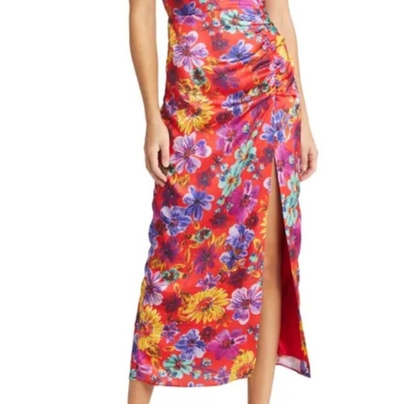 Milly NWT Lilliana Ruched Red Floral-Print Sleeveless Midi Side Slit Dress Sz 8 - Picture 13 of 16